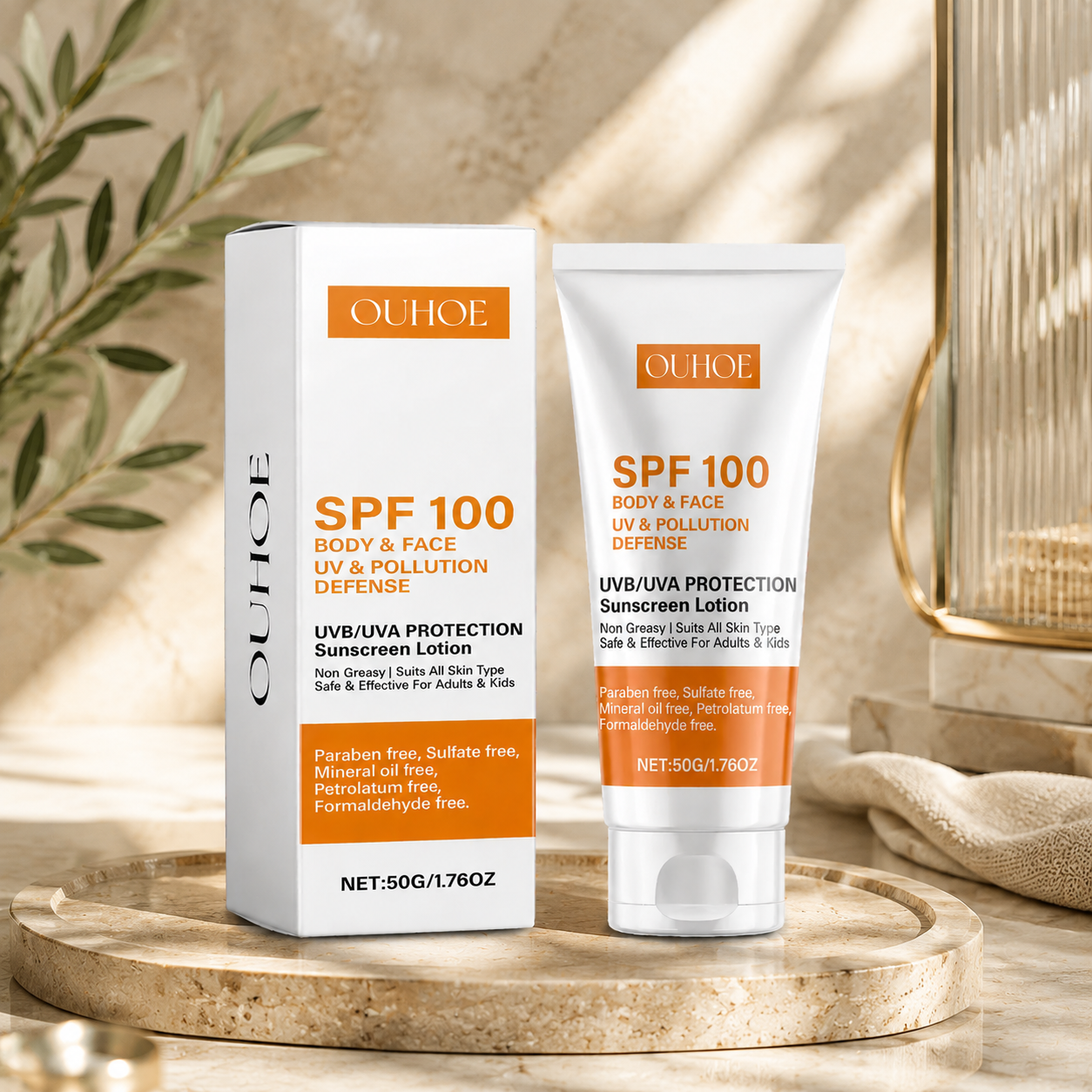 Bloqueador Solar SPF 100 UV y Pollution Defense OUHOE