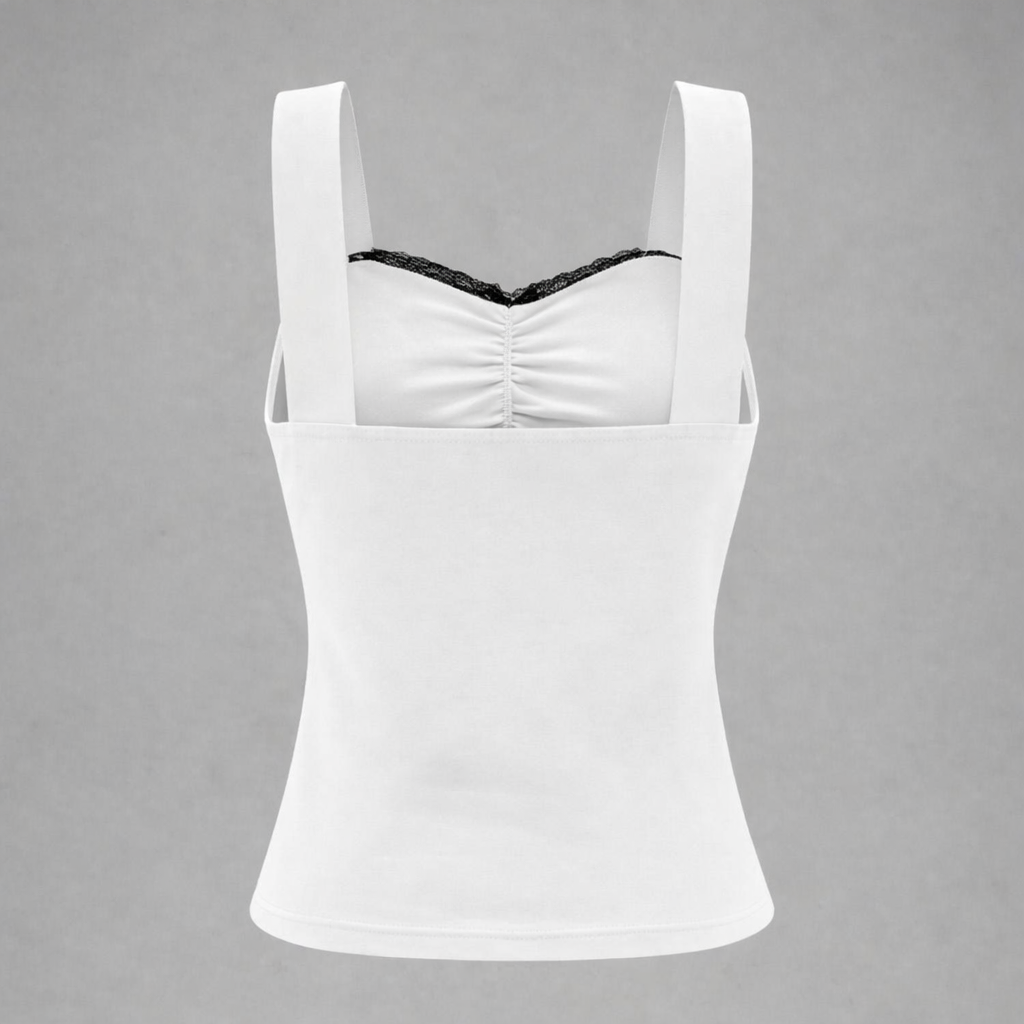 Top Corset Coquette Lace Doll - Encaje y Lazo Blanco y Negro