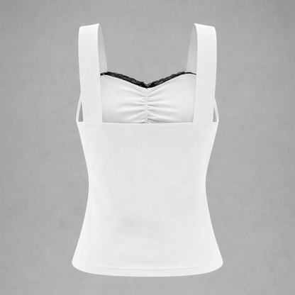 Top Corset Coquette Lace Doll - Encaje y Lazo Blanco y Negro