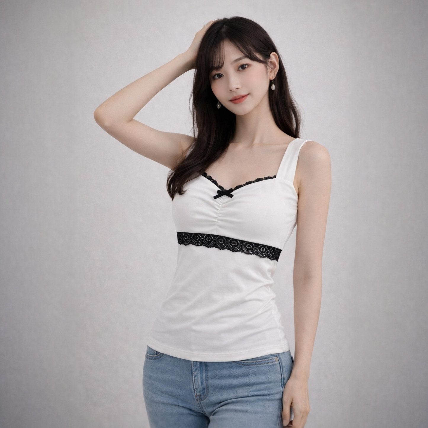 Top Corset Coquette Lace Doll - Encaje y Lazo Blanco y Negro