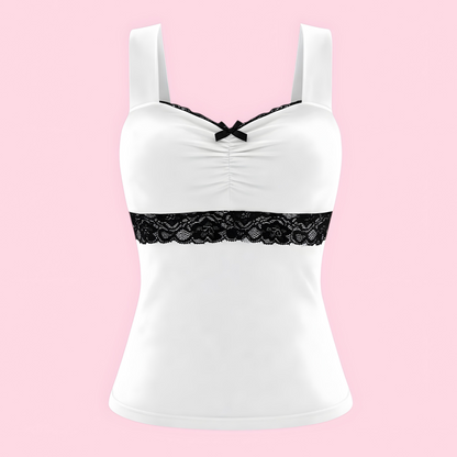 Top Corset Coquette Lace Doll - Encaje y Lazo Blanco y Negro
