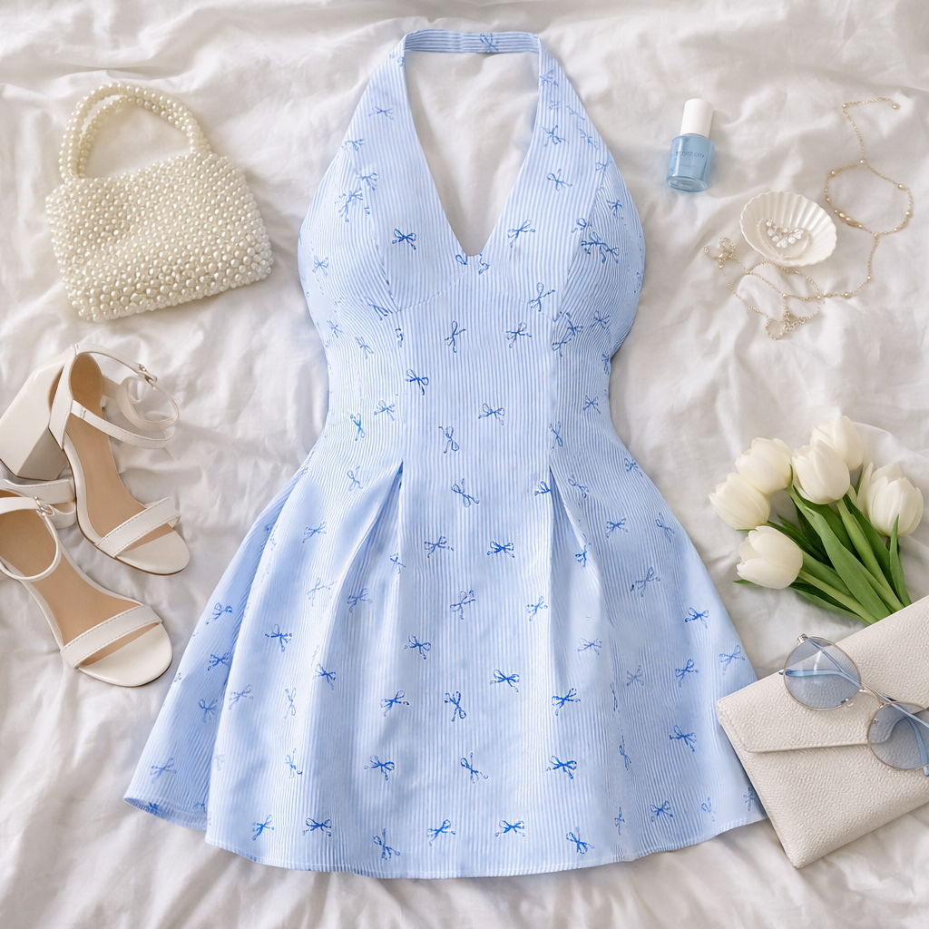 Vestido Halter Coquette Blue