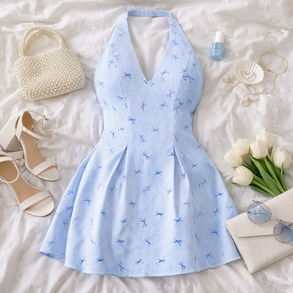 Vestido Halter Coquette Blue