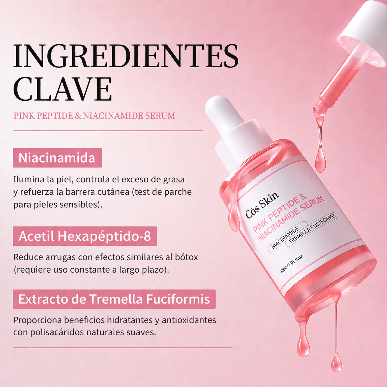 Cos Skin Serum Pink Peptide y Niacinamida