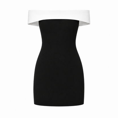 Vestido Valeska Off Shoulder Blanco y Negro