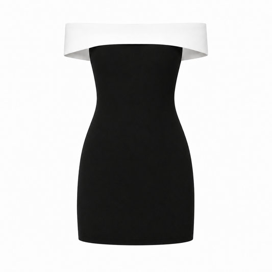 Vestido Valeska Off Shoulder Blanco y Negro