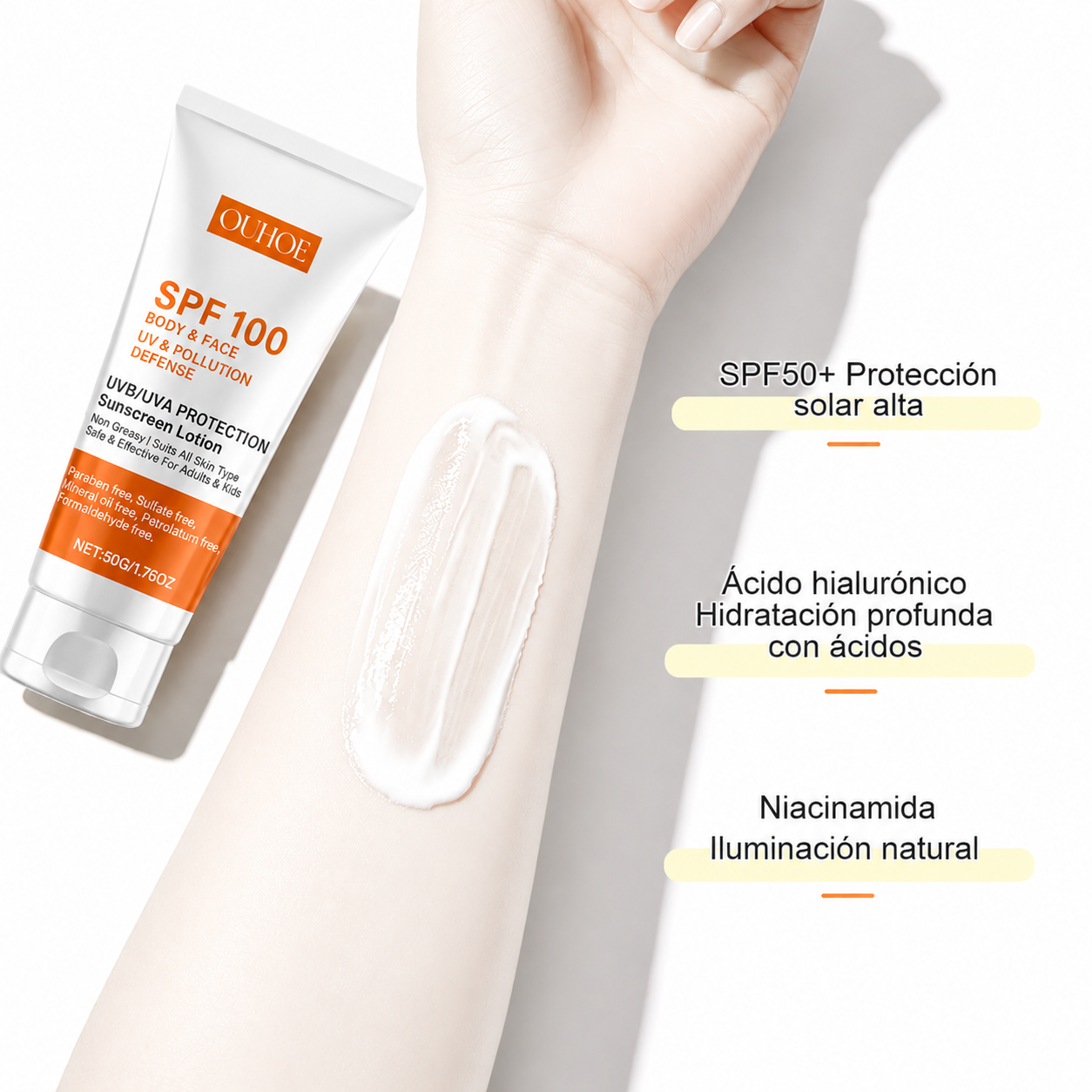 Bloqueador Solar SPF 100 UV y Pollution Defense OUHOE