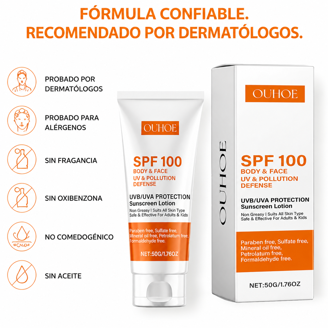 Bloqueador Solar SPF 100 UV y Pollution Defense OUHOE