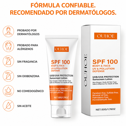 Bloqueador Solar SPF 100 UV y Pollution Defense OUHOE