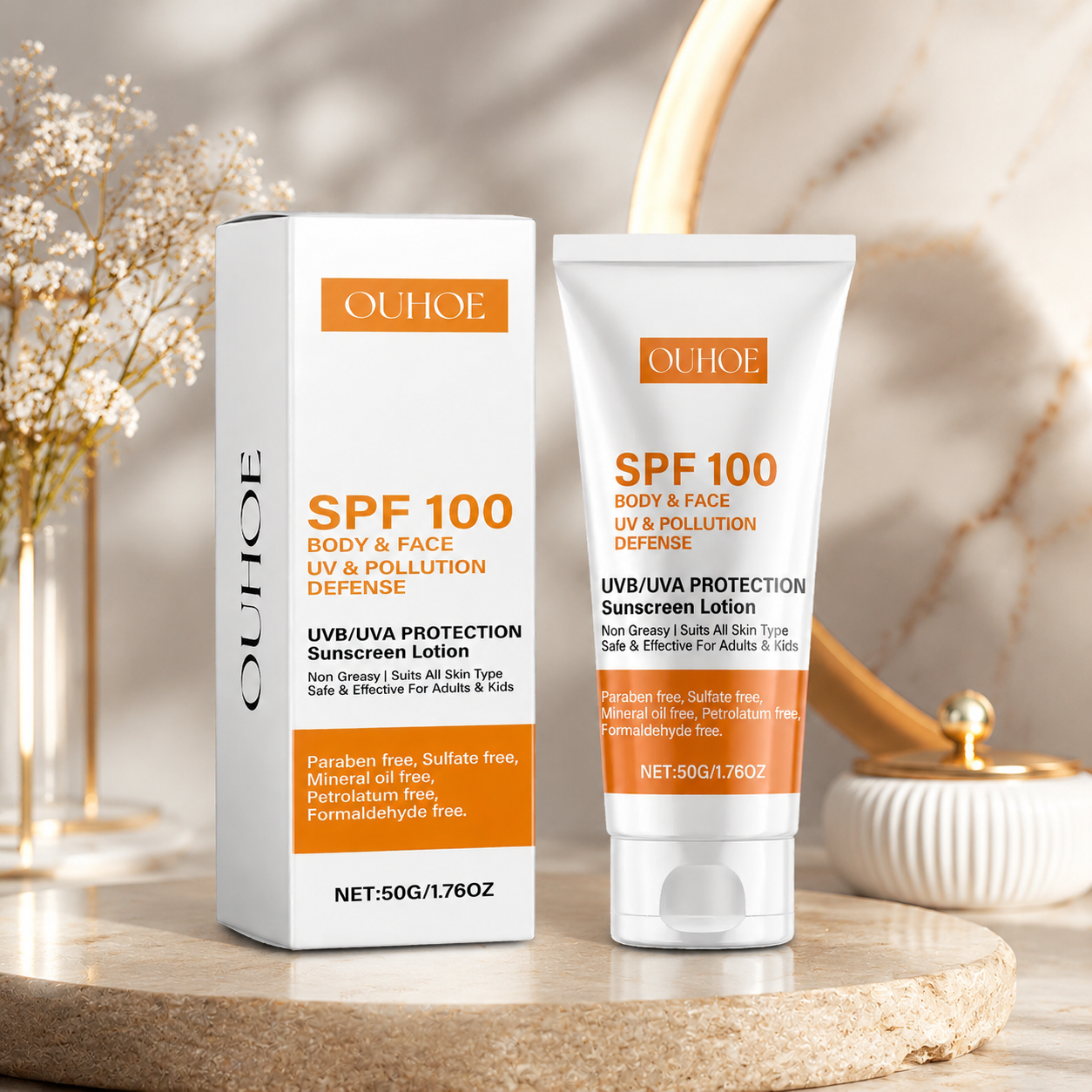 Bloqueador Solar SPF 100 UV y Pollution Defense OUHOE