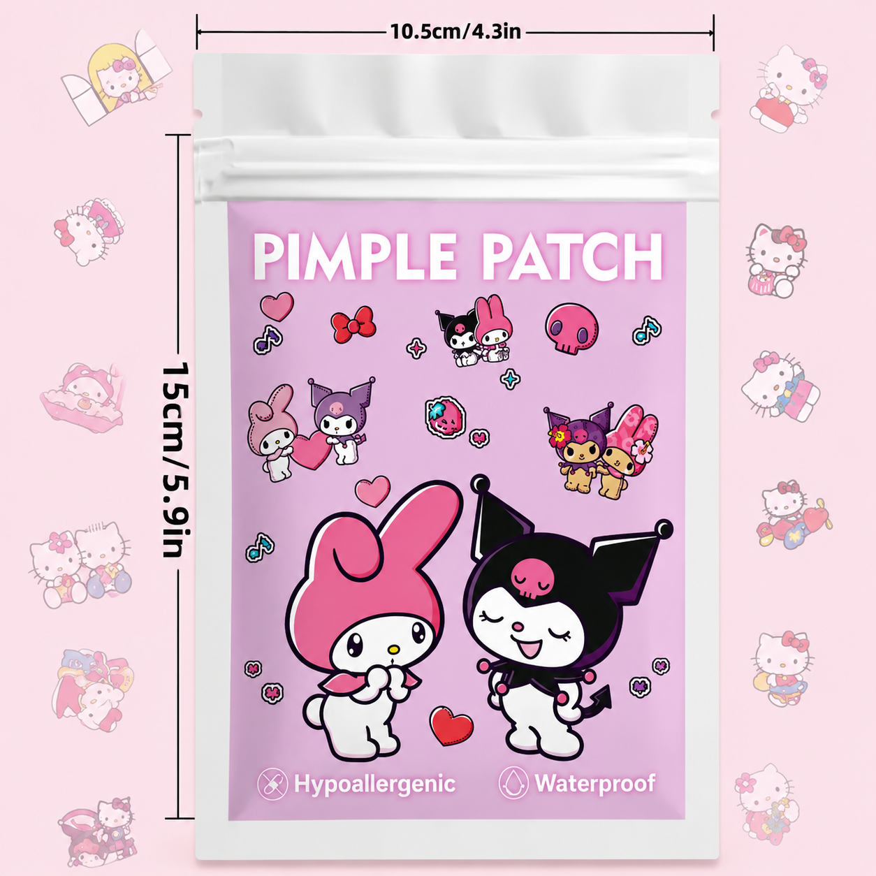 Parches para Acné Hidrocoloide Kuromi, My Melody y Hello Kitty