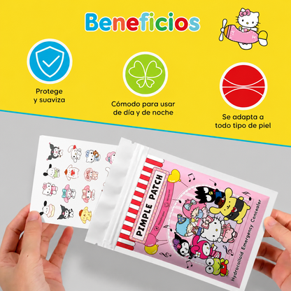 Parches para Acné Hidrocoloide Kuromi, My Melody y Hello Kitty