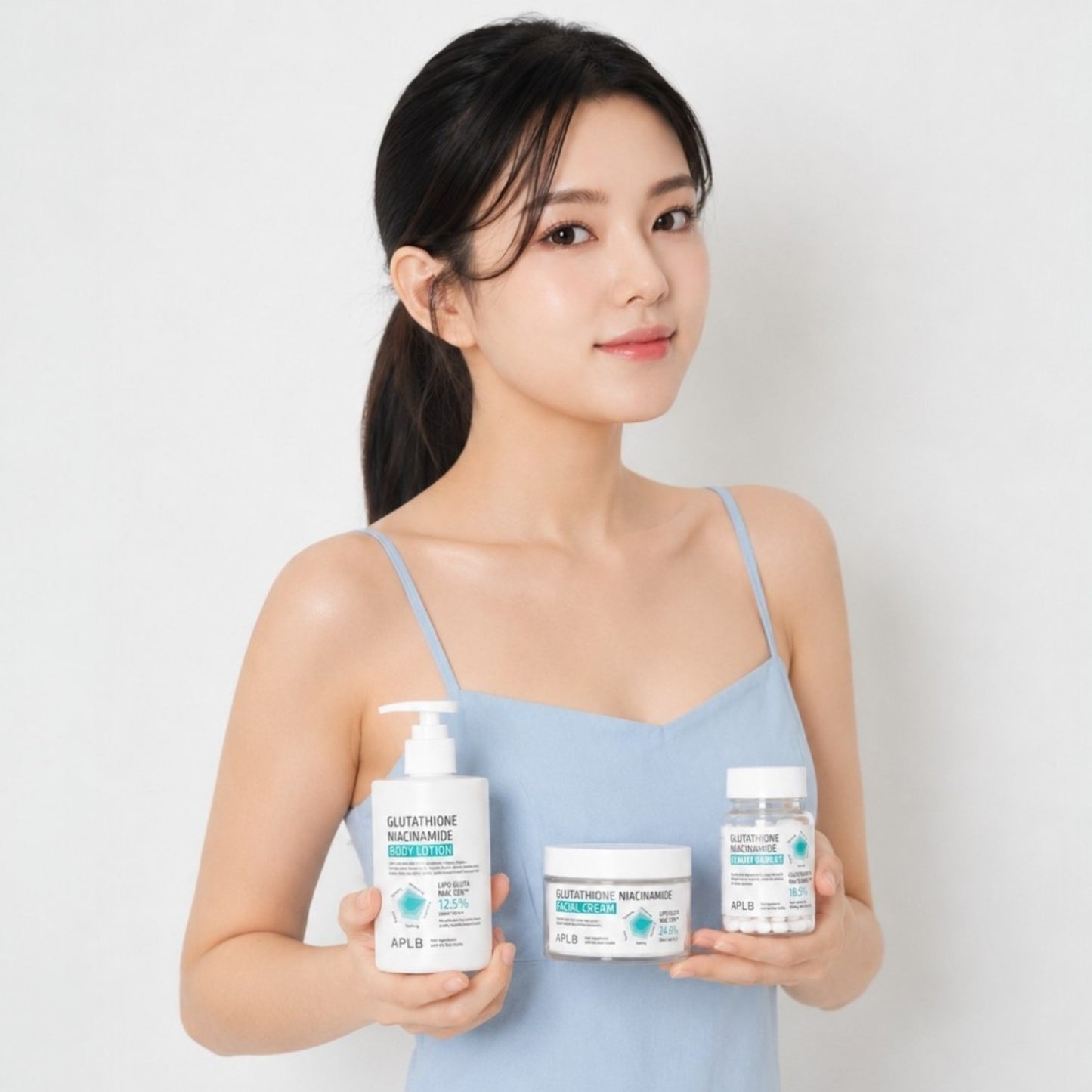 Set Iluminador Glutatión y Niacinamida Crema Facial Locion Corporal y Tabletas APLB