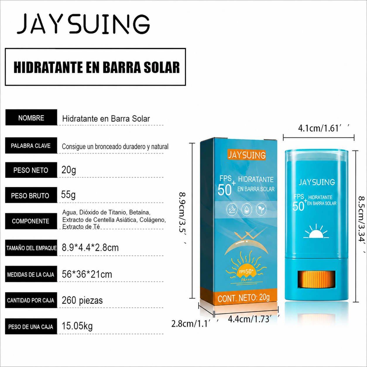 Bloqueador en Barra SPF50+ Jaysuing