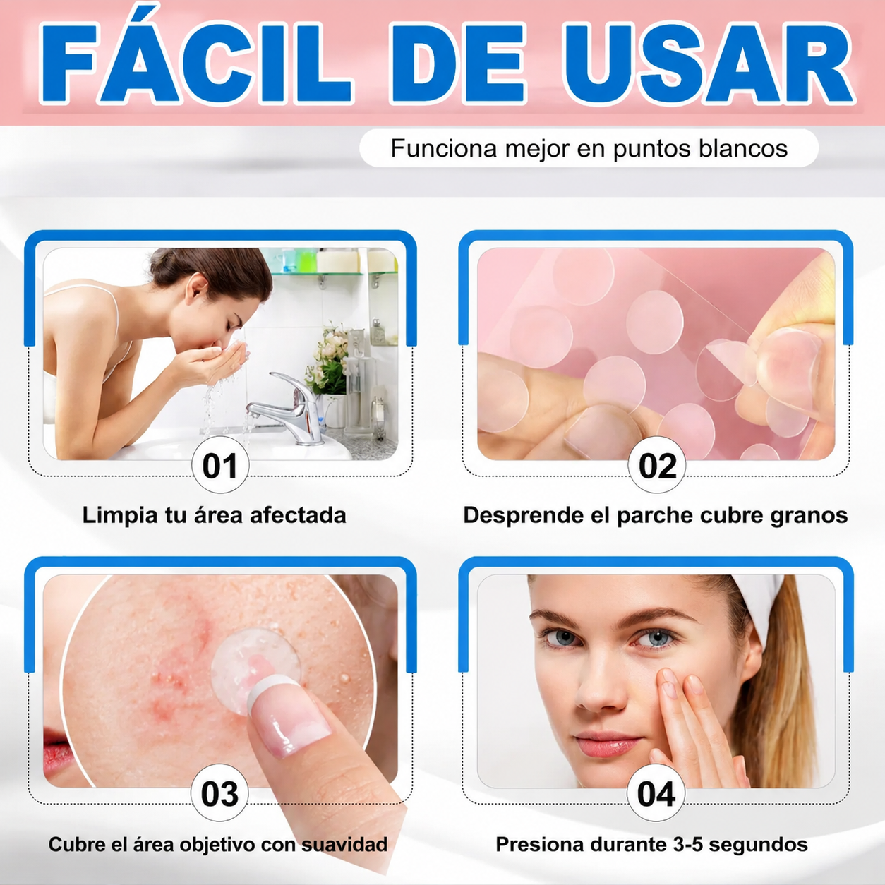 Parches para Acne Hidrocoloide Antibacterial Transparente y Color Piel