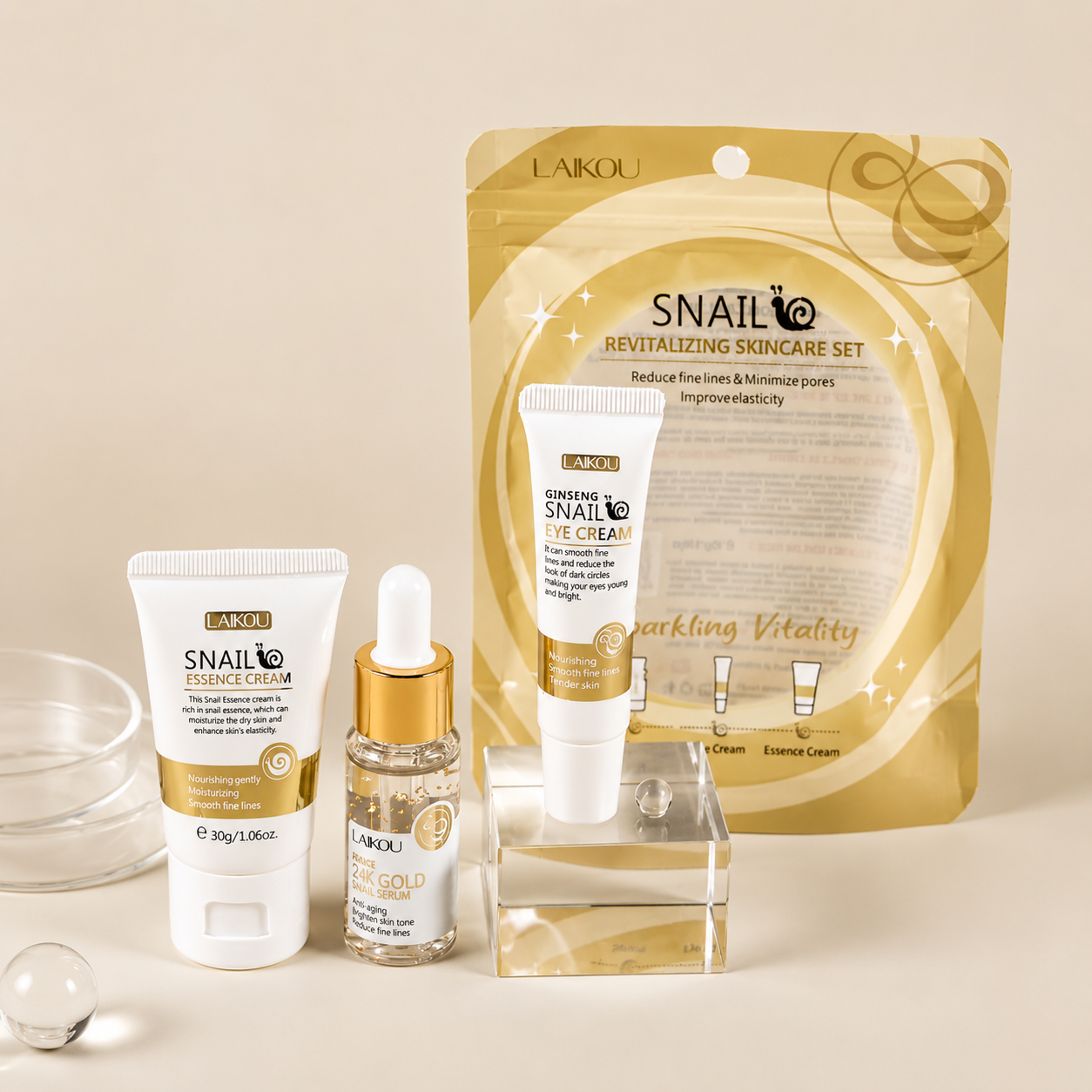 Set de Skincare Revitalizante con Baba de Caracol y Oro 24K Laikou