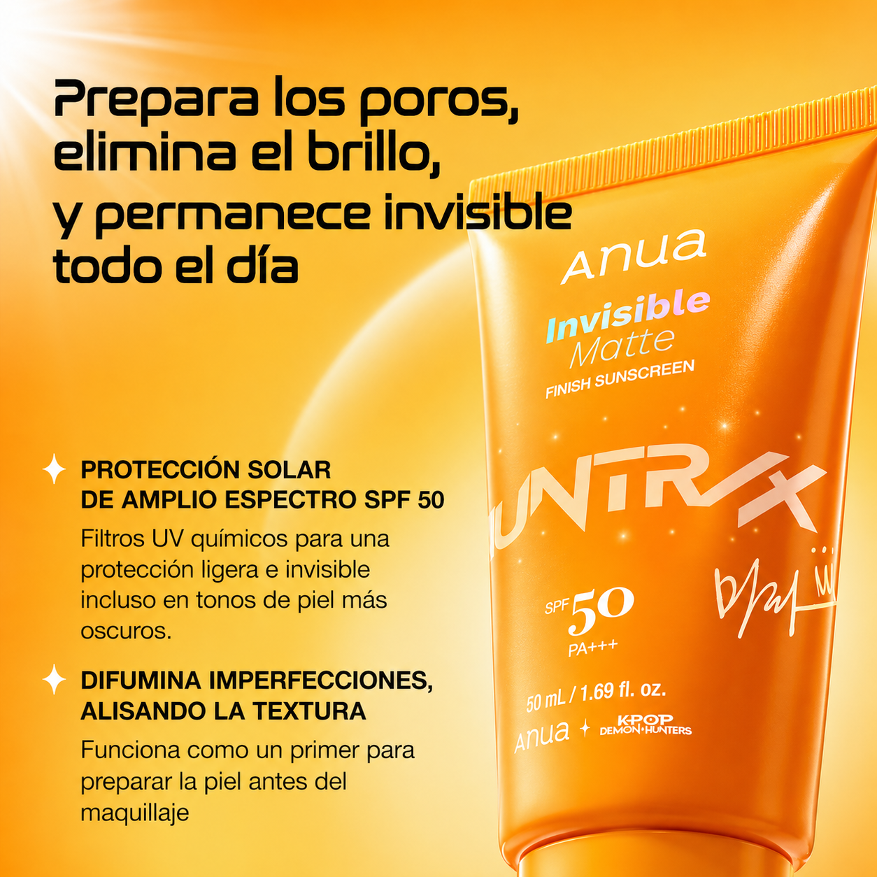 Bloqueador Mate Invisible Edicion Limitada Kpop Demon Hunters SPF50 PA++++ Anua