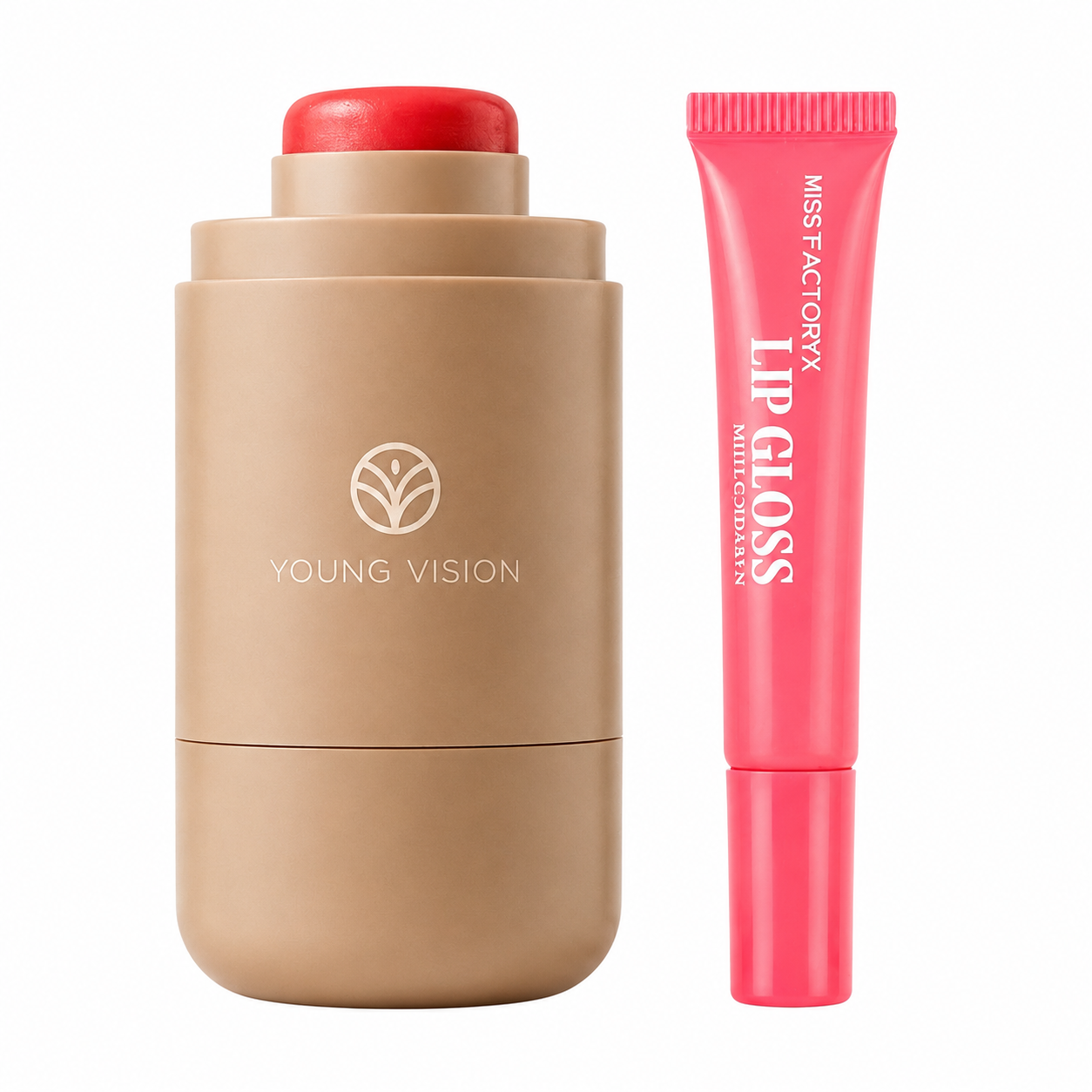 Kit Rubor en Barra Young Vision y Lip Gloss Miss Factor X