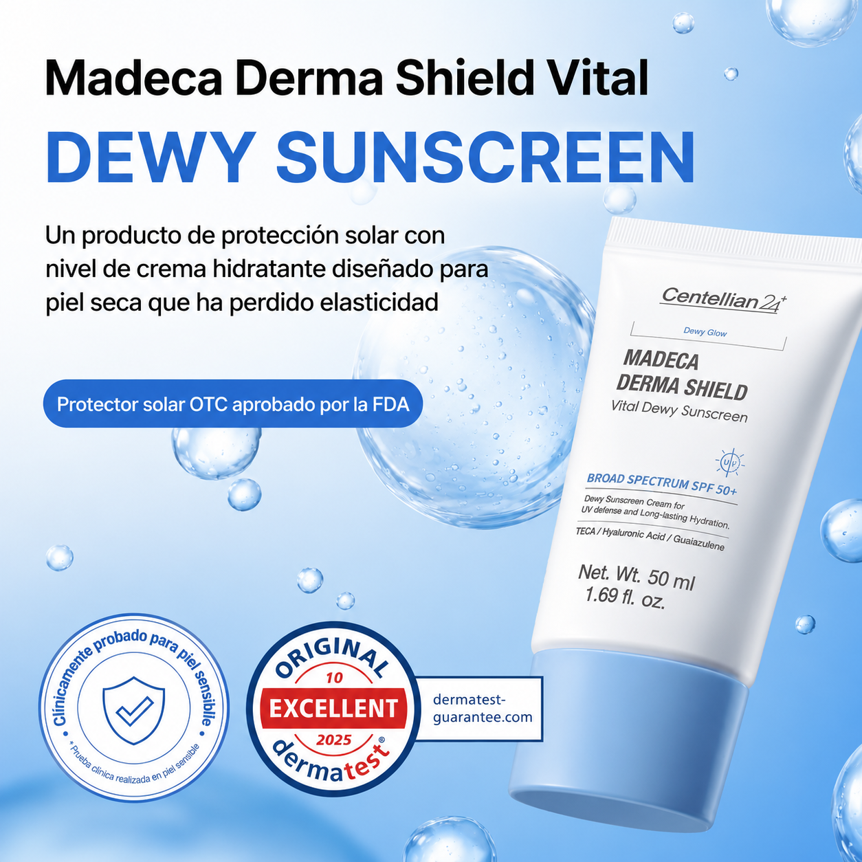 Bloqueador Hidratante Dewy Glow Madeca Derma Shield Centellian24 SPF50+ PA++++