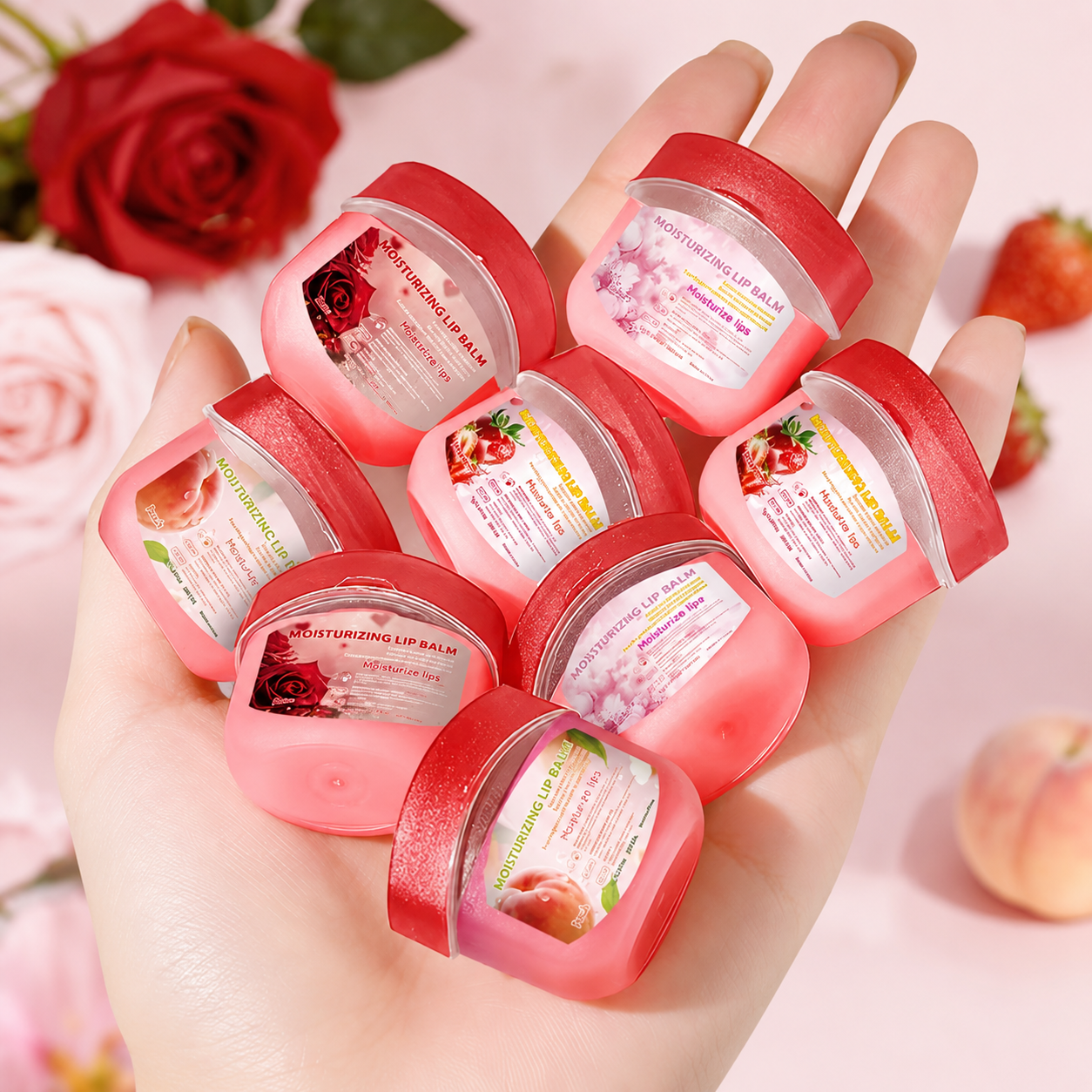 Vaselina Labial Hidratante Aromas Fresa Durazno Sakura y Rosa