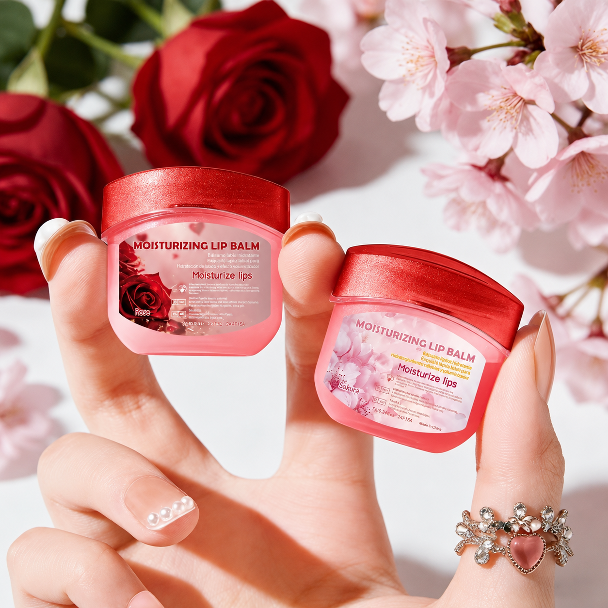 Vaselina Labial Hidratante Aromas Fresa Durazno Sakura y Rosa