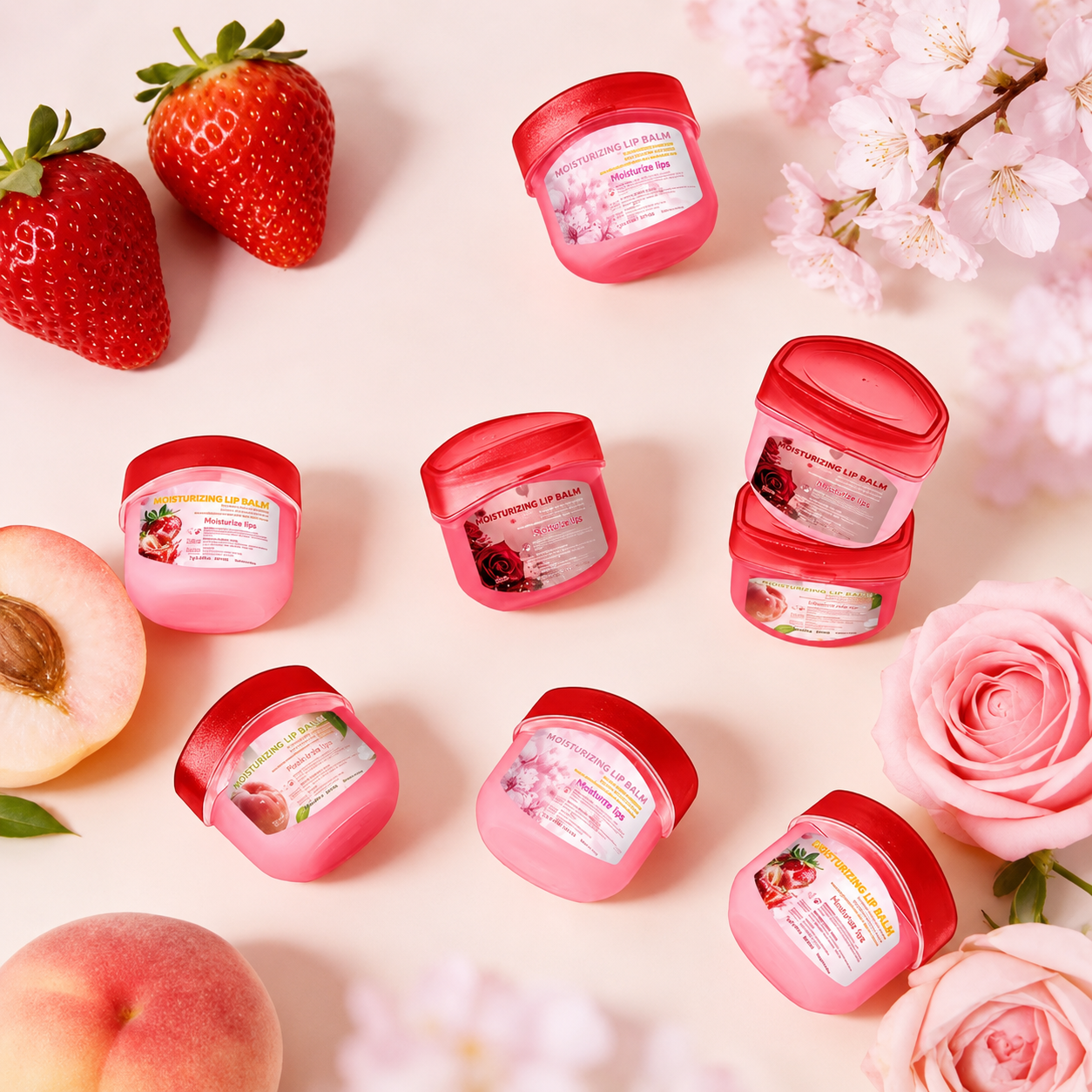 Vaselina Labial Hidratante Aromas Fresa Durazno Sakura y Rosa