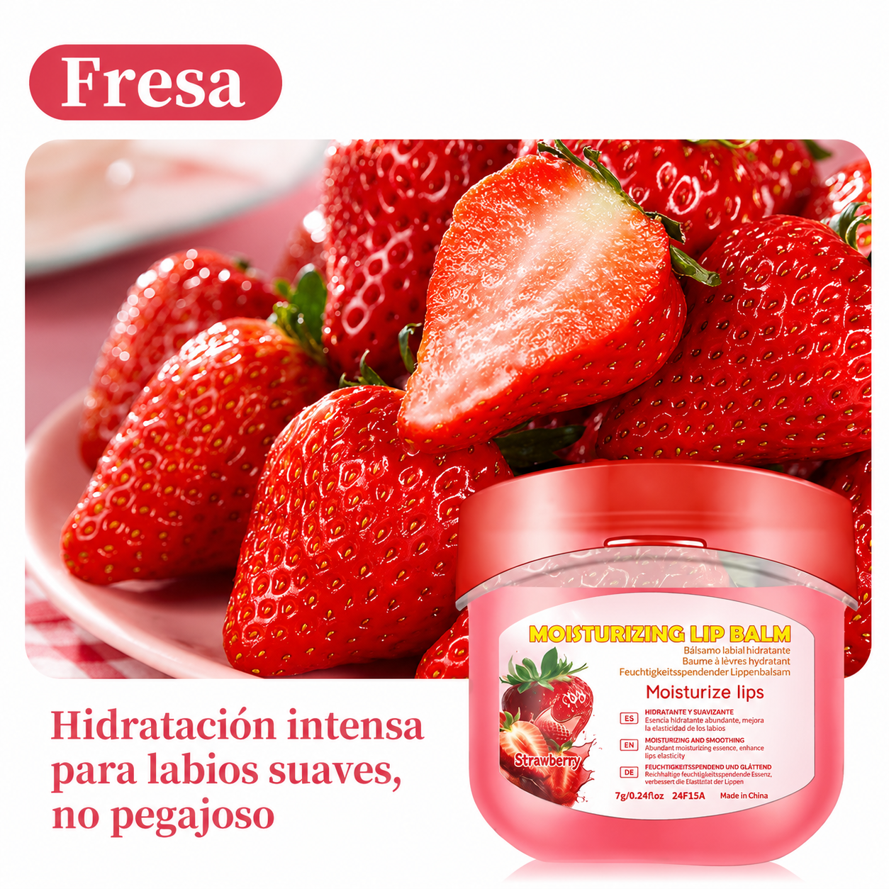 Vaselina Labial Hidratante Aromas Fresa Durazno Sakura y Rosa