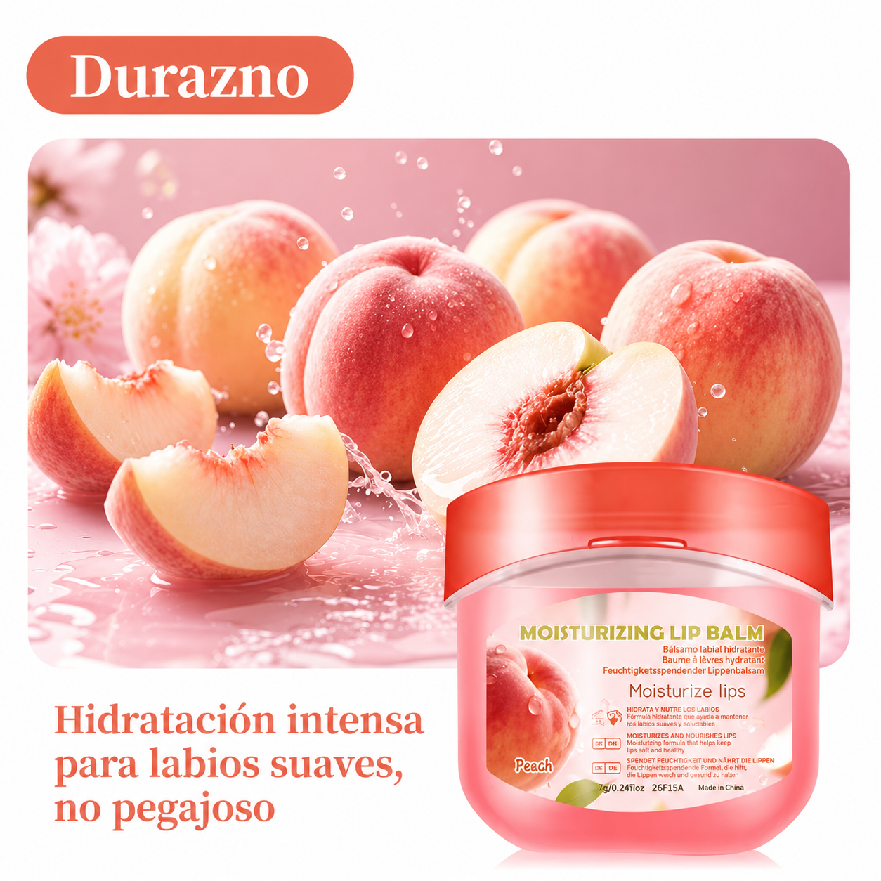 Vaselina Labial Hidratante Aromas Fresa Durazno Sakura y Rosa