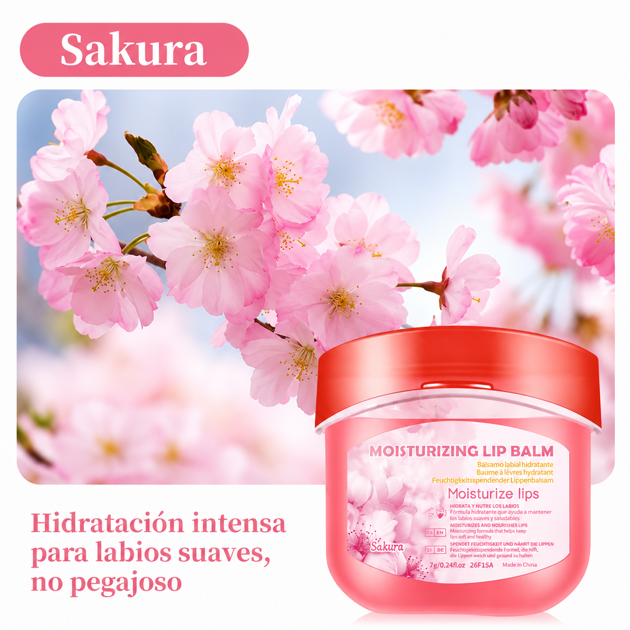 Vaselina Labial Hidratante Aromas Fresa Durazno Sakura y Rosa