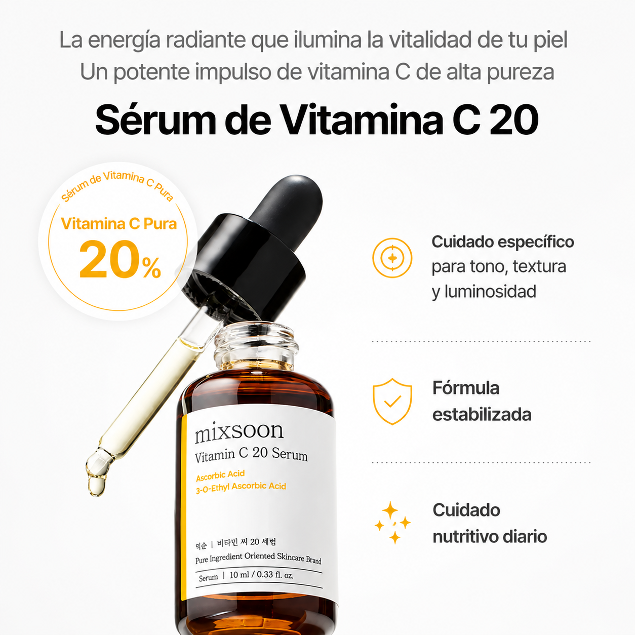 Sérum Vitamina C 20% Antioxidante Iluminador Mixsoon