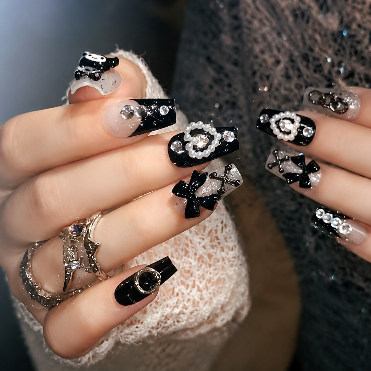 Uñas Press On Premium Kuromi 3D Y2K Kawaii