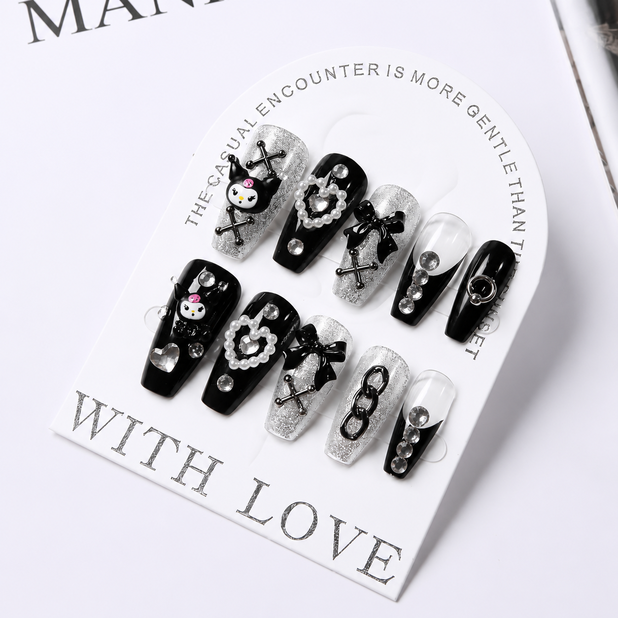 Uñas Press On Premium Kuromi 3D Y2K Kawaii