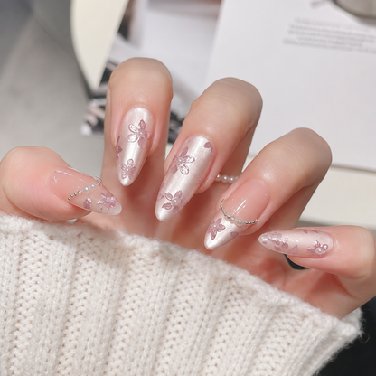 Uñas Press On "Sakura Pearl" Flores 3D Ojo de Gato