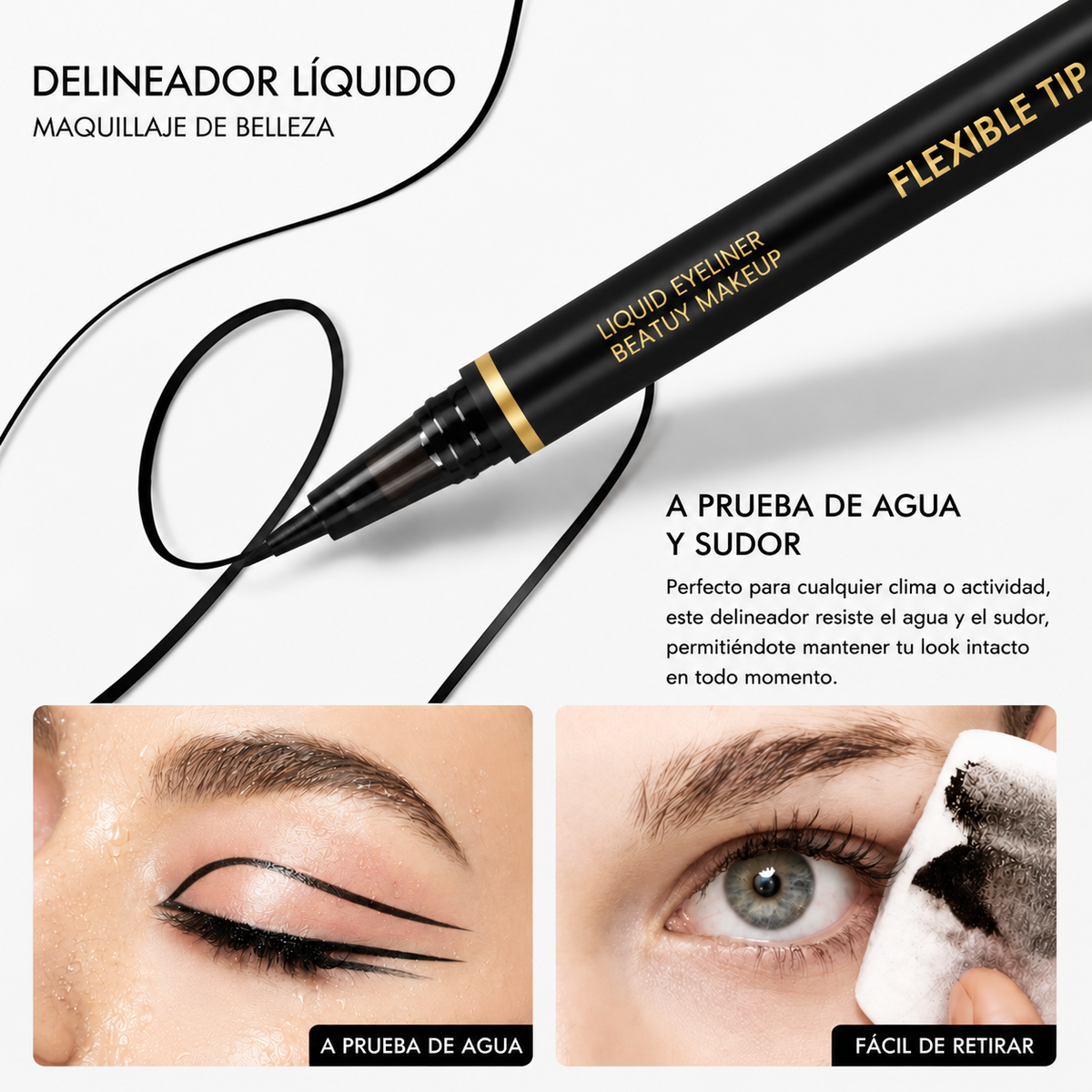 Delineador Líquido Negro de Punta Flexible Pecolovers