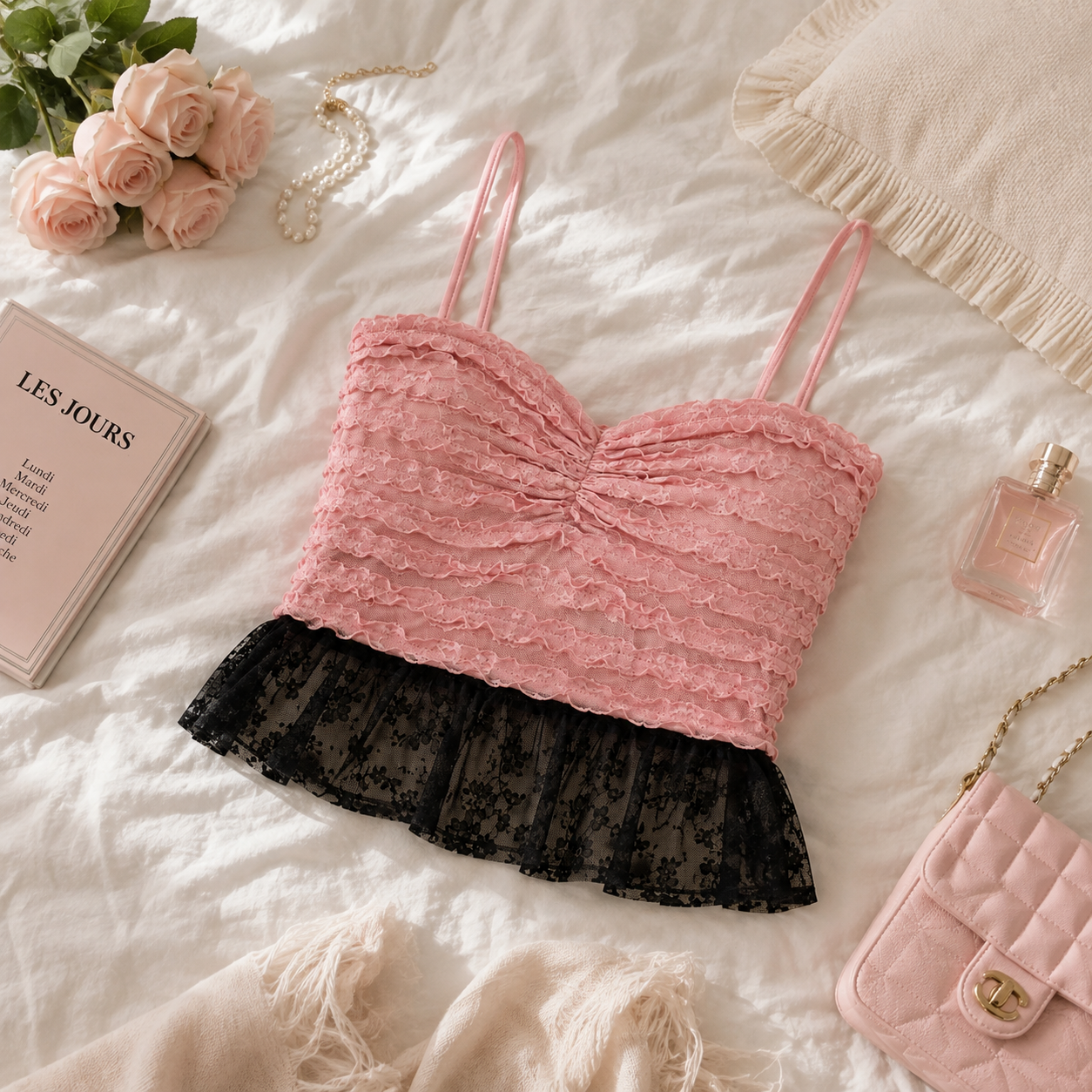 Top Rosalie Rosa Encaje Floral Coquette