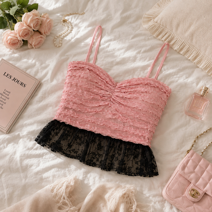 Top Rosalie Rosa Encaje Floral Coquette