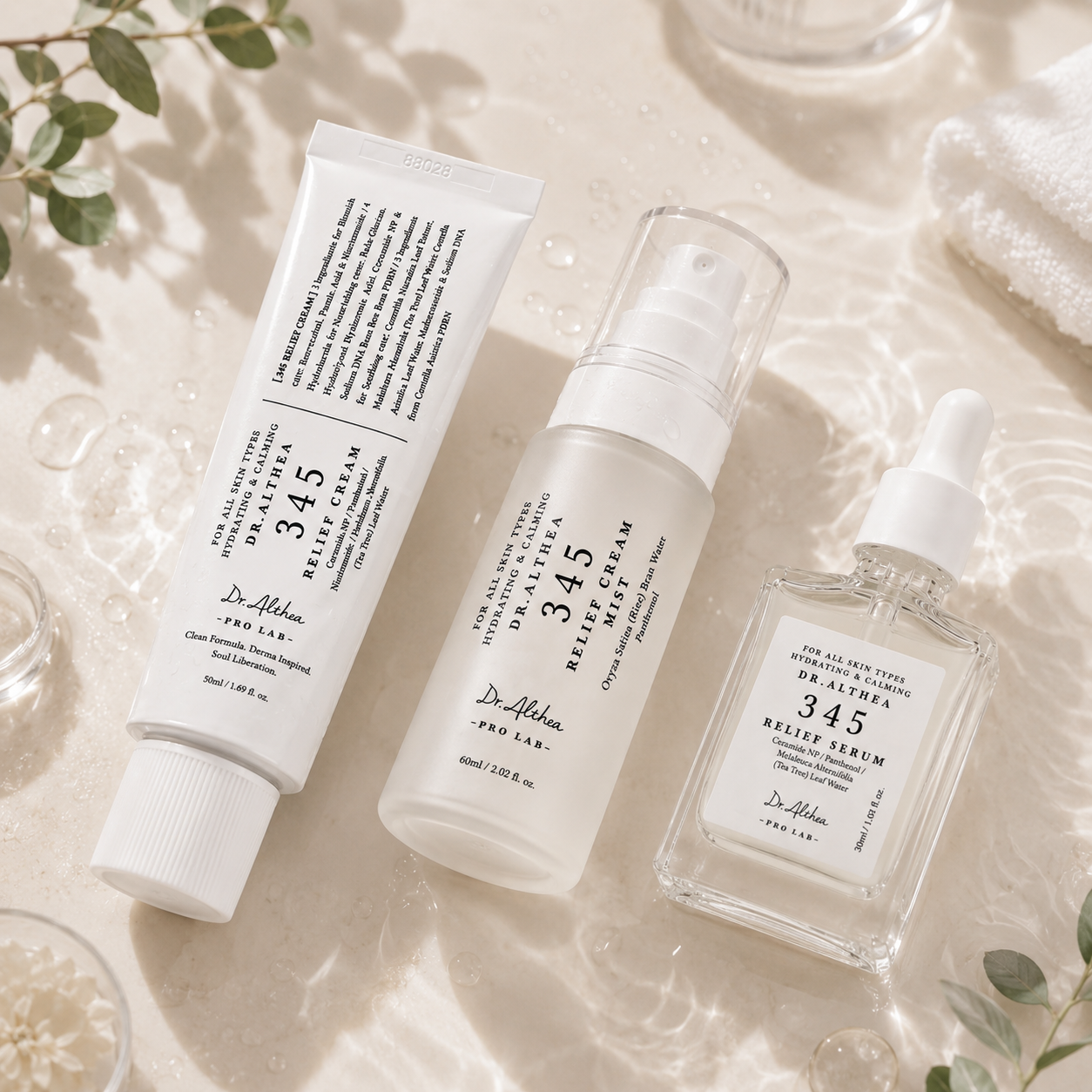Set Skincare 345 Relief Sérum Crema y Mist Hidratantes Piel Sensible Dr. Althea