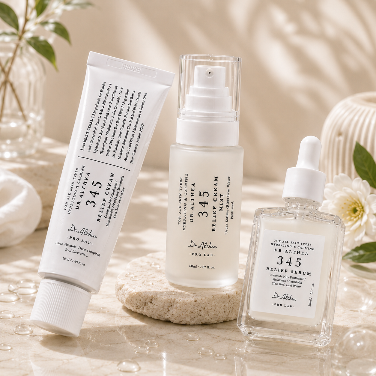 Set Skincare 345 Relief Sérum Crema y Mist Hidratantes Piel Sensible Dr. Althea
