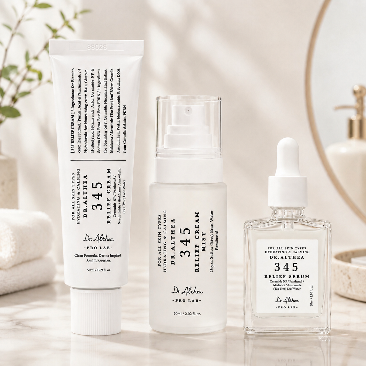 Set Skincare 345 Relief Sérum Crema y Mist Hidratantes Piel Sensible Dr. Althea