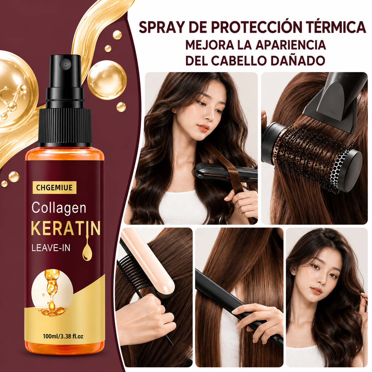 Spray Protector Termico Colageno y Queratina Leave-In CHGEMIUE