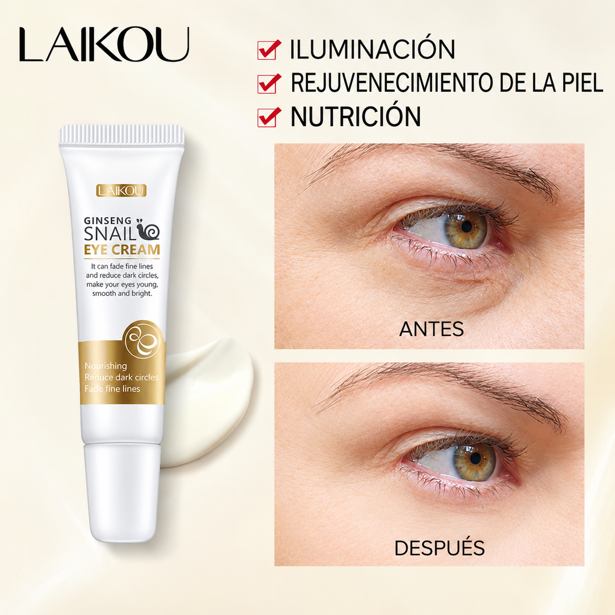 Crema Contorno de Ojos Ginseng y Baba de Caracol Hidratante - LAIKOU