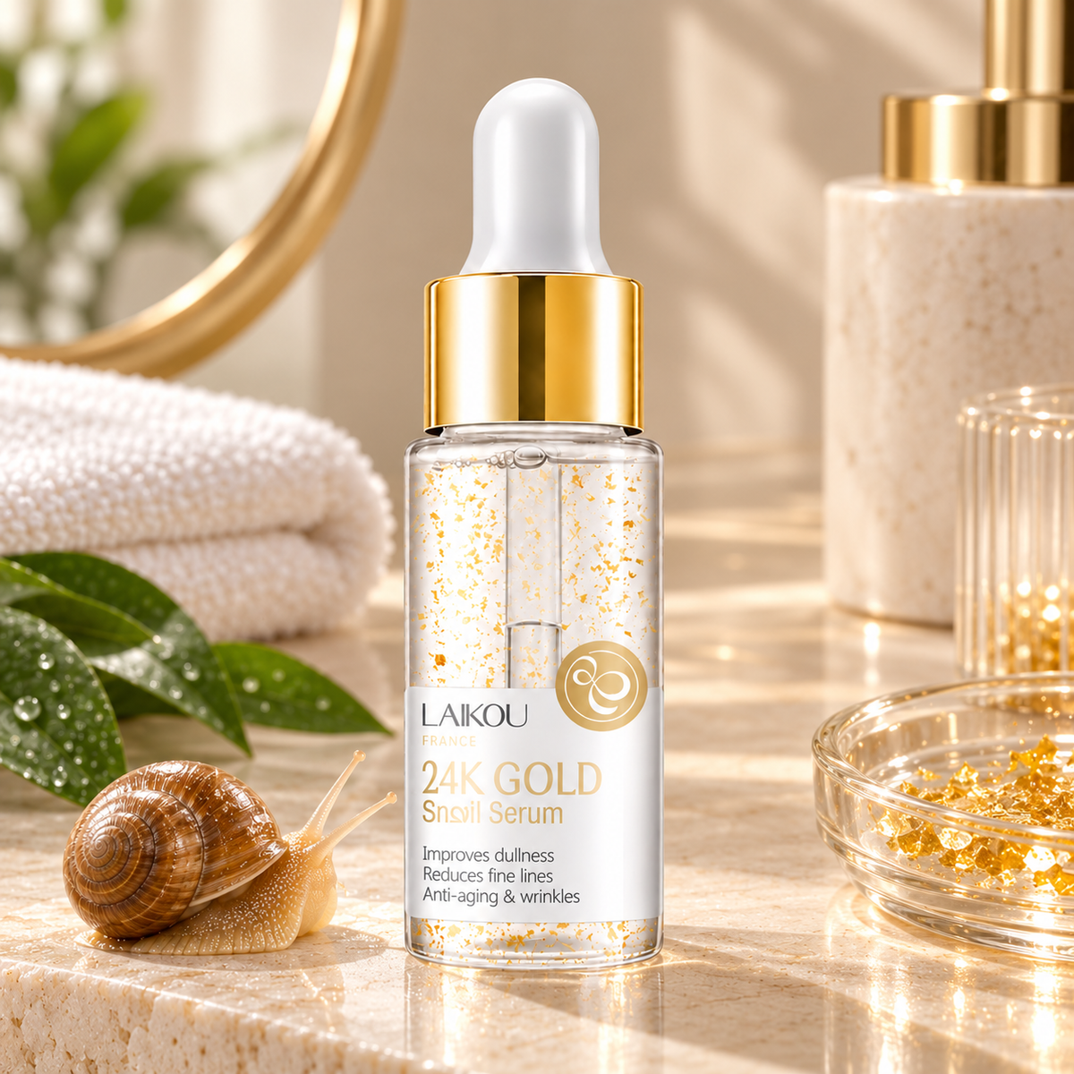 Serum Facial Antiedad Oro 24K y Baba de Caracol LAIKOU