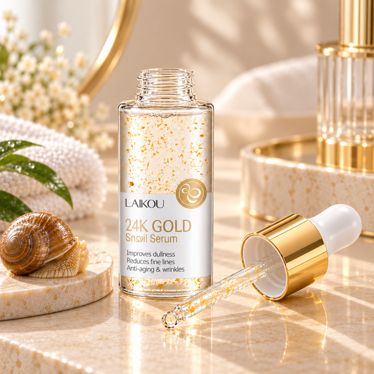 Serum Facial Antiedad Oro 24K y Baba de Caracol LAIKOU