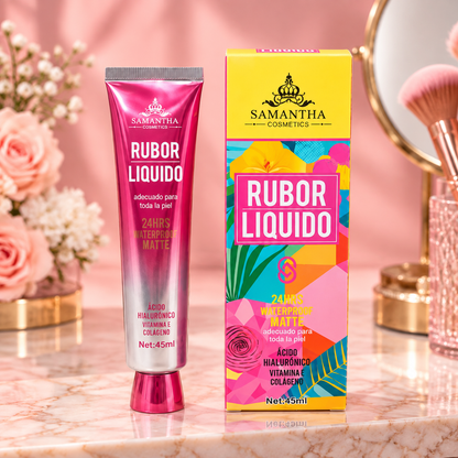 Rubor Líquido Adaptable al pH Mate Waterproof 24H con Ácido Hialurónico, Vitamina E y Colágeno 45ml Samantha Cosmetics