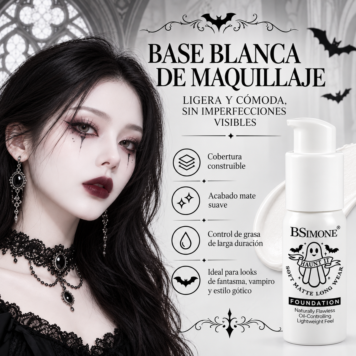 Base Líquida Blanca Soft Matte Haunt It para Halloween y Cosplay BSIMONE