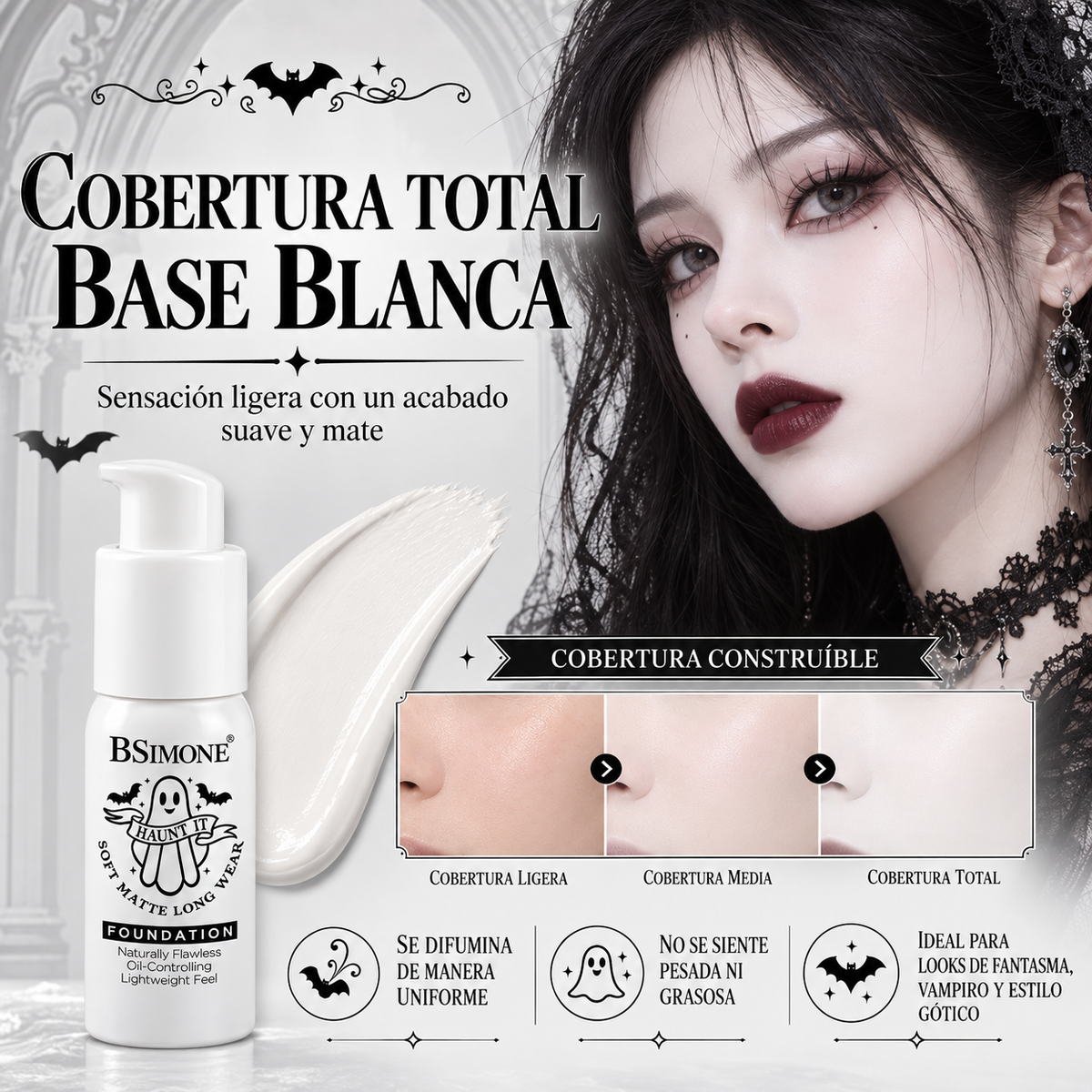 Base Líquida Blanca Soft Matte Haunt It para Halloween y Cosplay BSIMONE