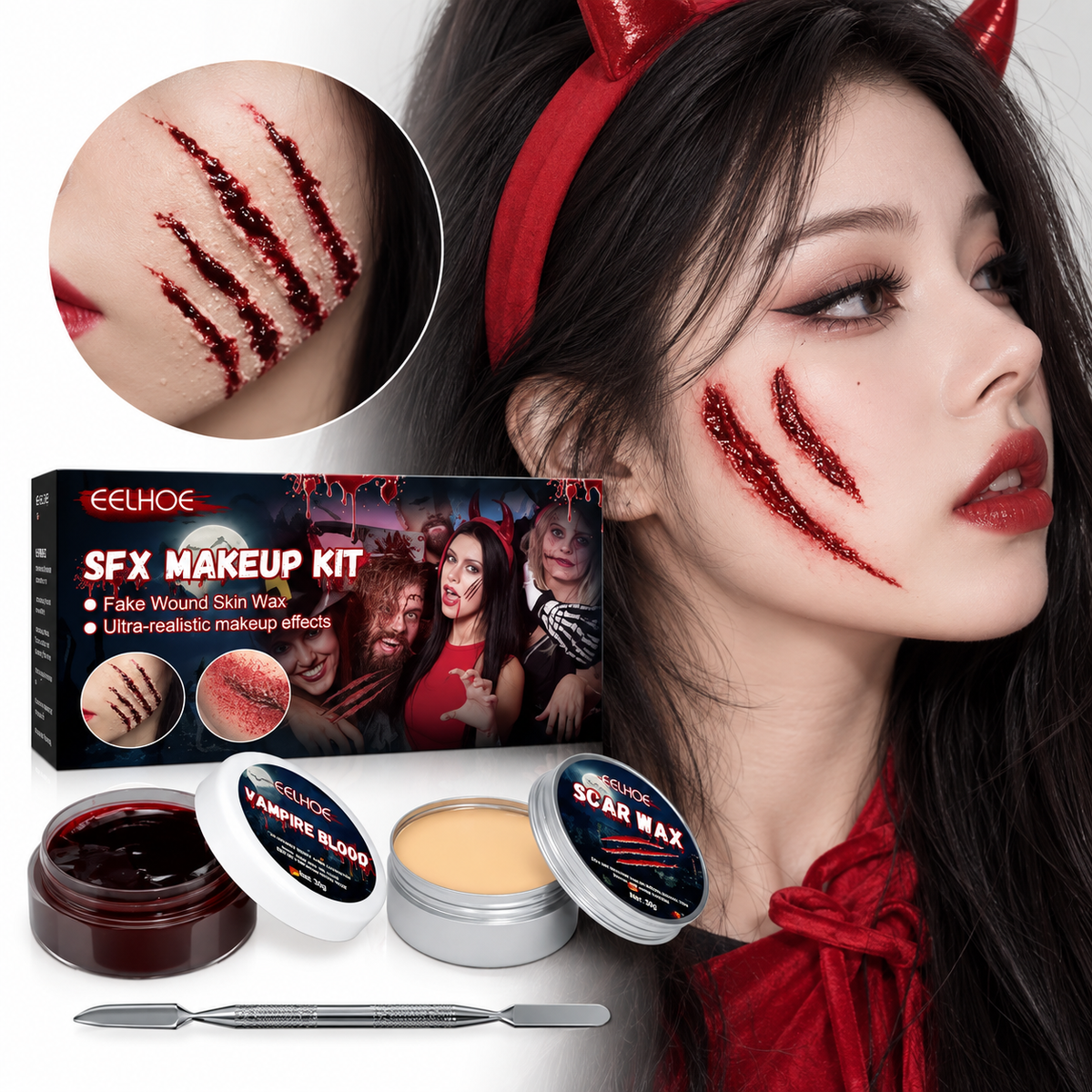 Kit de Maquillaje para Heridas Falsas con Cera y Sangre Falsa SFX EELHOE