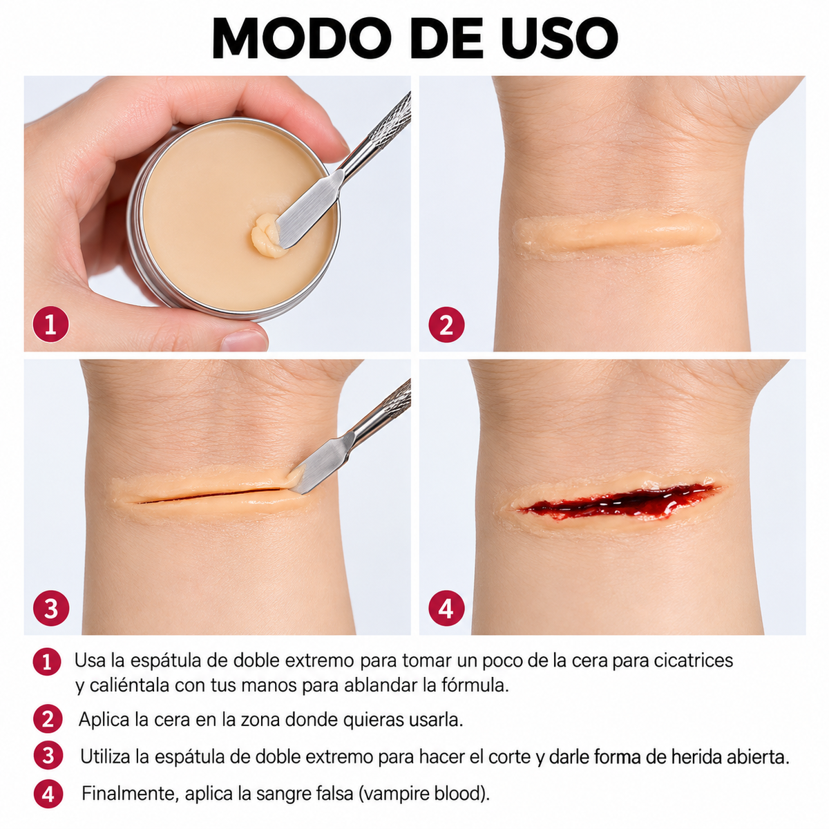 Kit de Maquillaje para Heridas Falsas con Cera y Sangre Falsa SFX EELHOE