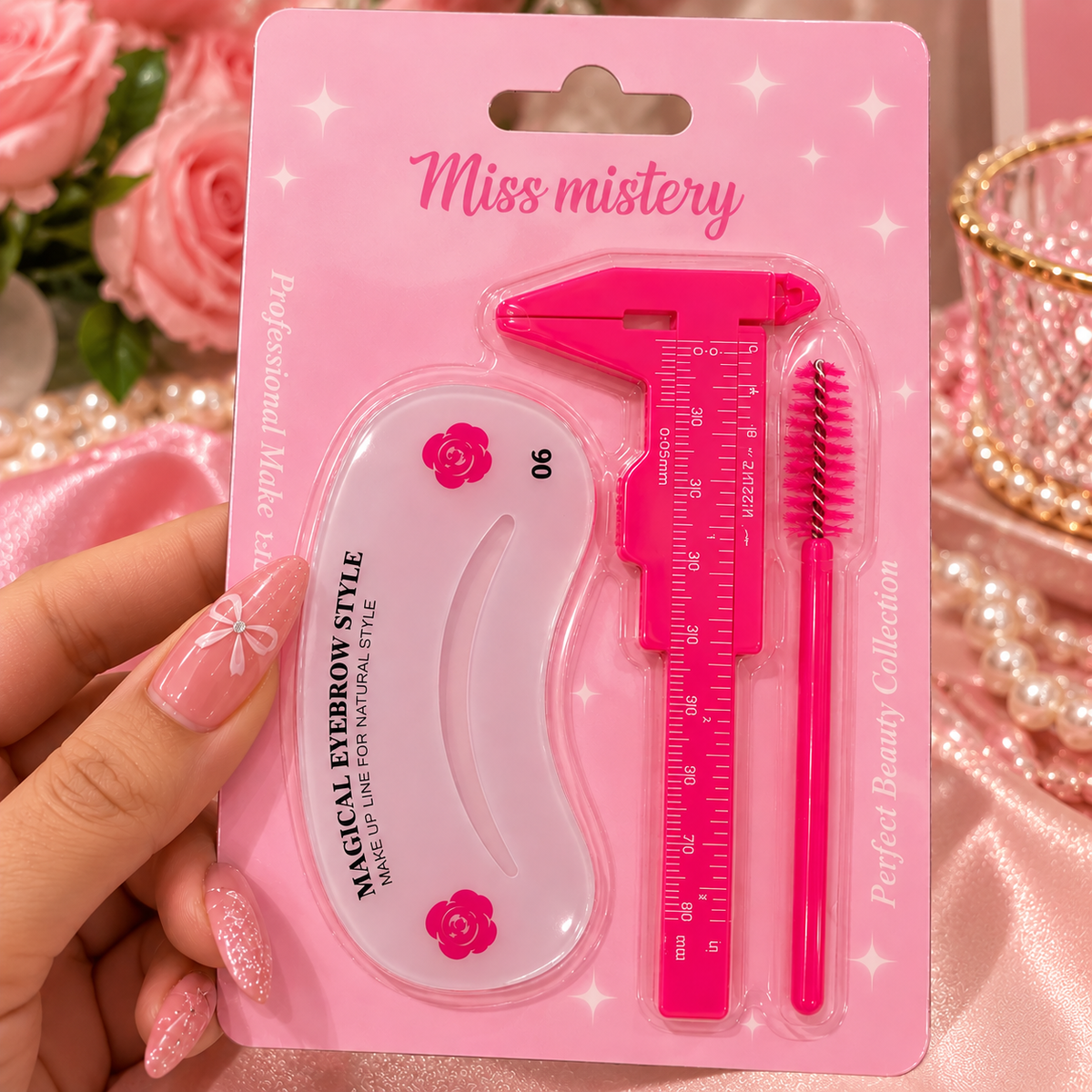 Kit de Diseño de Cejas con Regla, Plantilla y Cepillo Miss Mystery 80