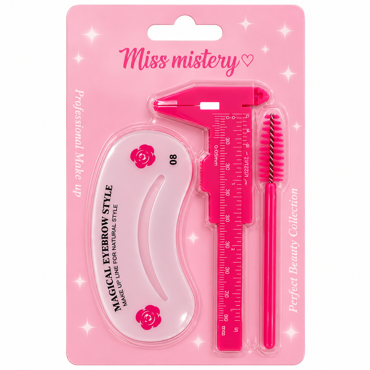 Kit de Diseño de Cejas con Regla, Plantilla y Cepillo Miss Mystery 80